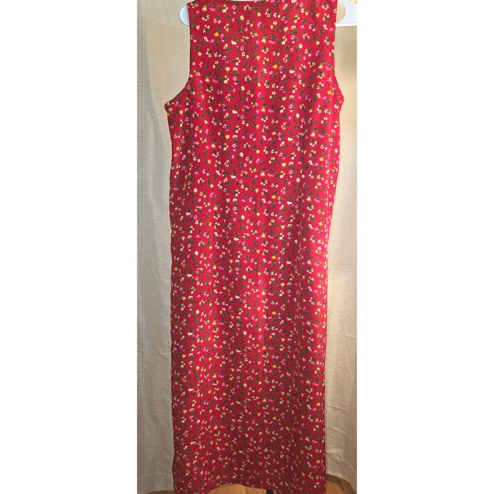 Erika Studio Red Ditsy Floral Sleeveless Maxi Dress Large Scoop Neck Side Slit